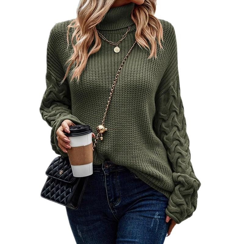 Sweater Fashionable High Neck Loose Cable Knit Long Sleeve Women's Knitted Top Luxurious Relaxed-fit Slimming and Versatile Top