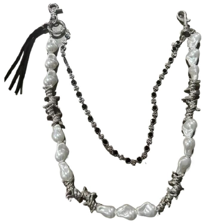 Fashionable Men Metal and Pearls Waist Chain Stylish Street Style Accessories Suitable for Youthful Style Enthusiasts 1