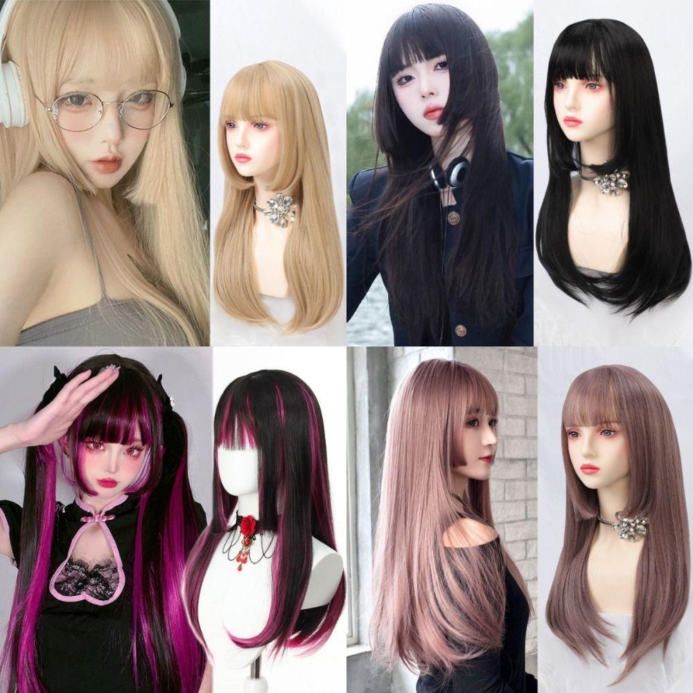Highlights Long Straight Hair Natural Cosplay Lolita Wigs Cosplay Party