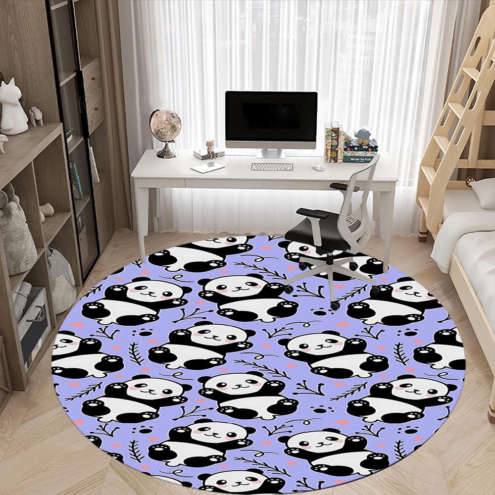 1 Stück Panda Muster Büro Runder Teppich, Indoor Matte Geeignet Für Büro, Unter Bürostühlen Schlafzimmer Wohnzimmer Heimdekoration, Zimmer Deko 041