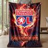 Lyon FC Custom Name Text Flannel Blanket Soccer Logo Personalized Fleece Throw Blanket Special Gift For Sofa Bedroom Home