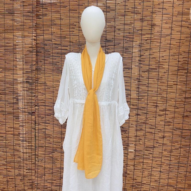 Thin Hollow Solid Color Soft Cotton Scarf Korean Version Thin Narrow Extended Small Silk Scarf Summer Neck Protection