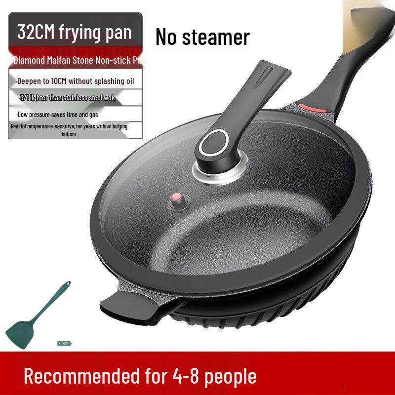 ZISIZ 32cm Maifan Stone Wok with Steamer