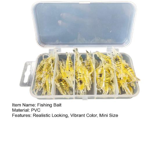 30Pcs Fishing Baits Artificial Soft Shrimp Lures Realistic Looking Vibrant Color Mini Size Soft Baits Fake Lures with Sharp Hooks