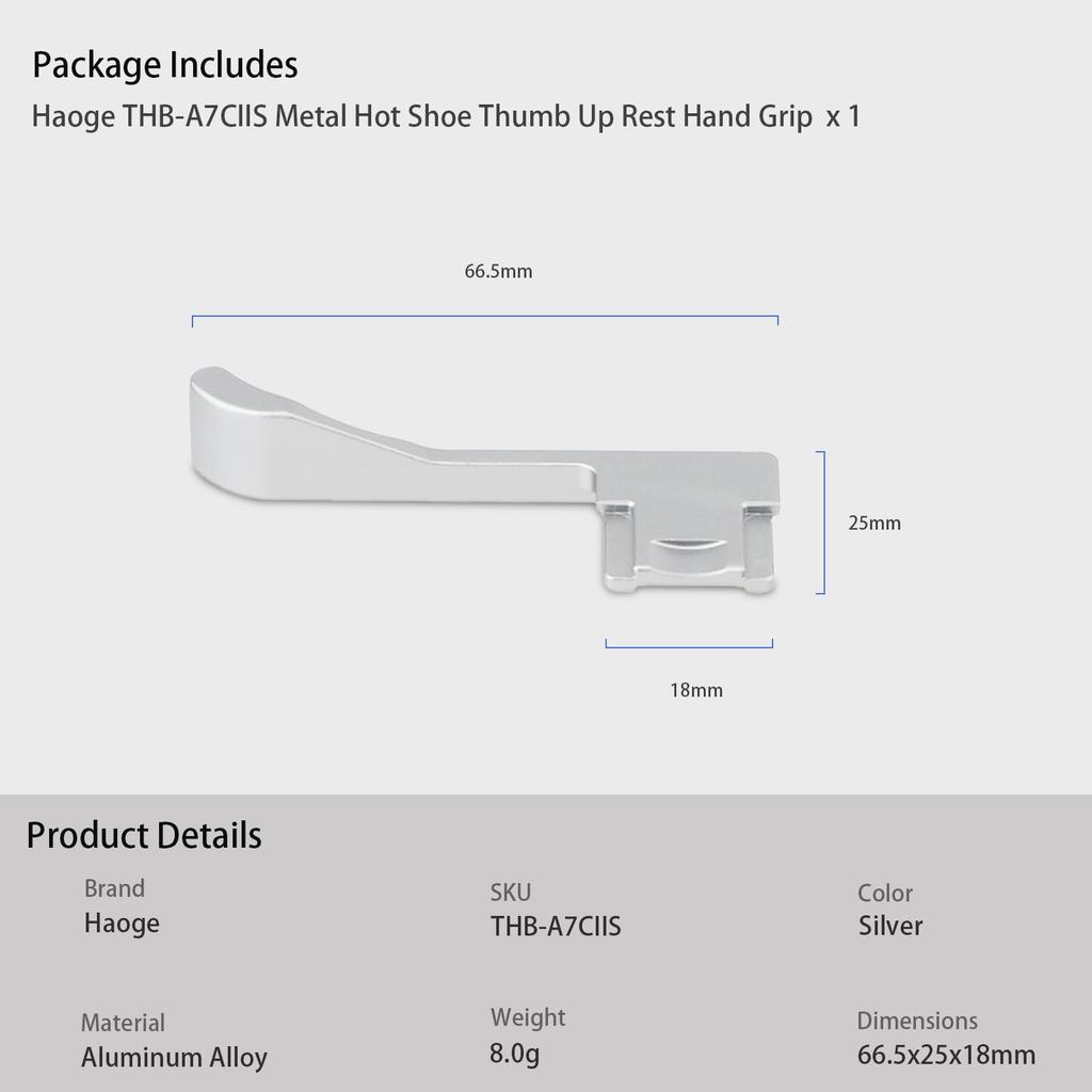 Haoge Metal Thumb Up Rest Hand Grip for Sony Alpha A7CR Camera Accessories Silver Hot Shoe Thumb Up 7CII, 7CII, ILCE-7CII, THB-A7CII-S