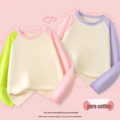 Girls' Raglan Long Sleeve T-shirt - Spring/Autumn Cotton Loose Fit