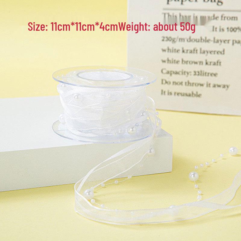 Handwoven Beaded Pearl Ribbon Belt for Gardening, Flower Packaging & Handmade Accessories