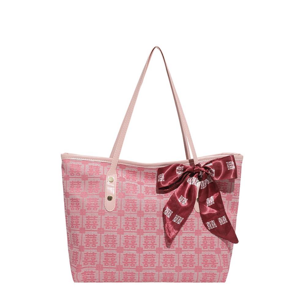 Reusable Women Tote Bag Large Capacity Bridal Shoulder Bag Traditional Red Envelope Baby Shower