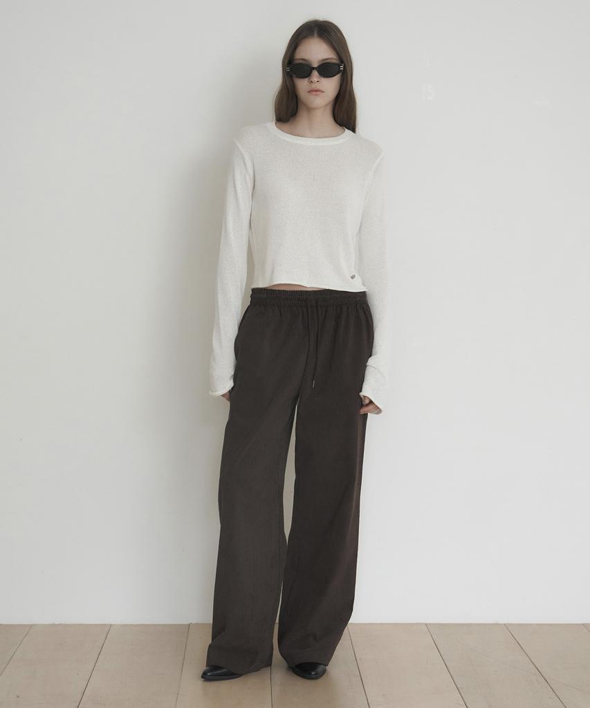 Mosyupamosyu Corduroy Wide Elastic Pants [Dark Brown]