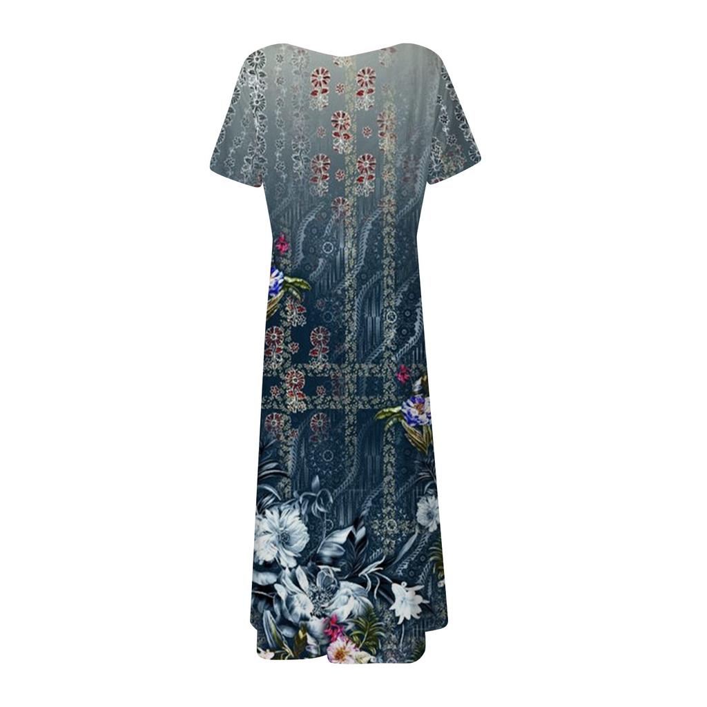 Women's Fashion And All- Summer Temperament V-neck Printed Short-sleeved Dress