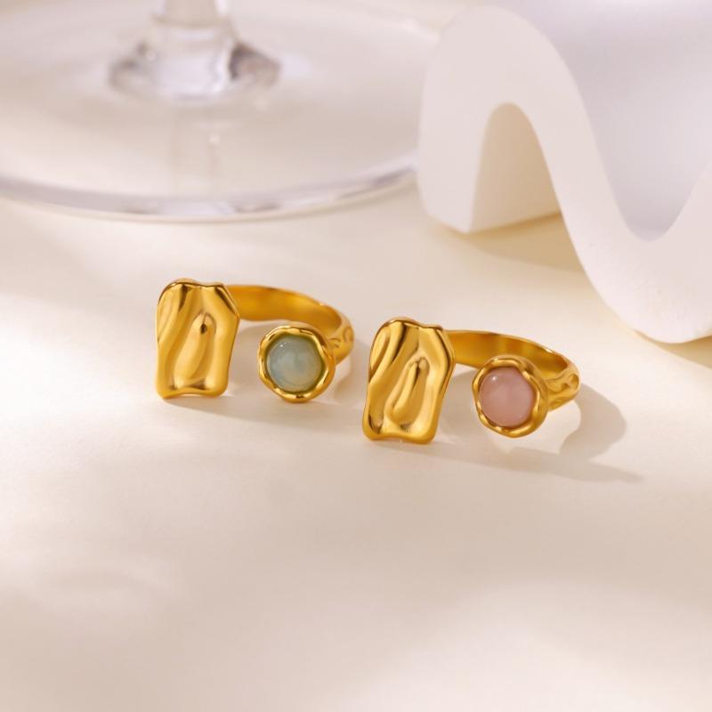 Vintage opal wide-body geometric ring women's pink gemstone open ring fashion women's index finger ring ring