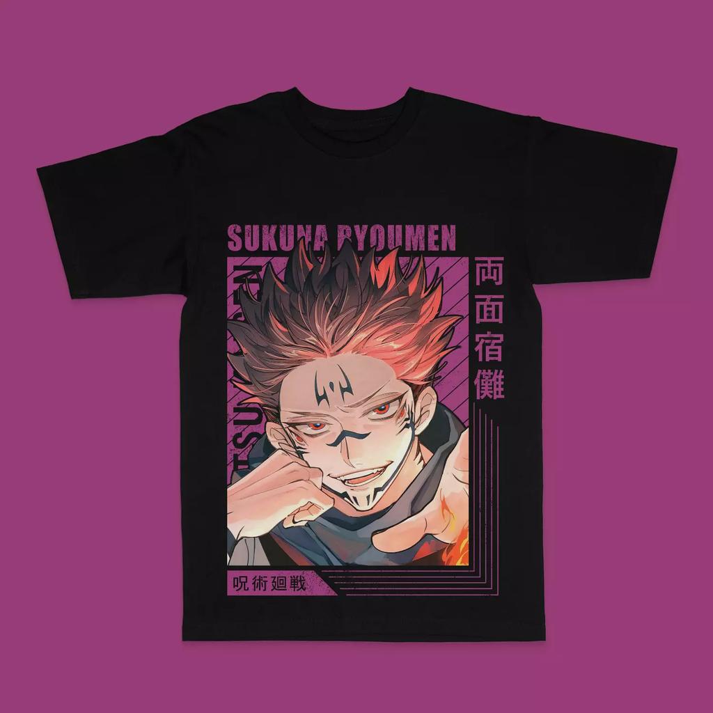 Anime Jujutsu Kaisen Sukuna the King of Curses T-shirt Japanese Manga Gift Tee Men's T-Shirt Black Casual Crew Neck Cotton Tee