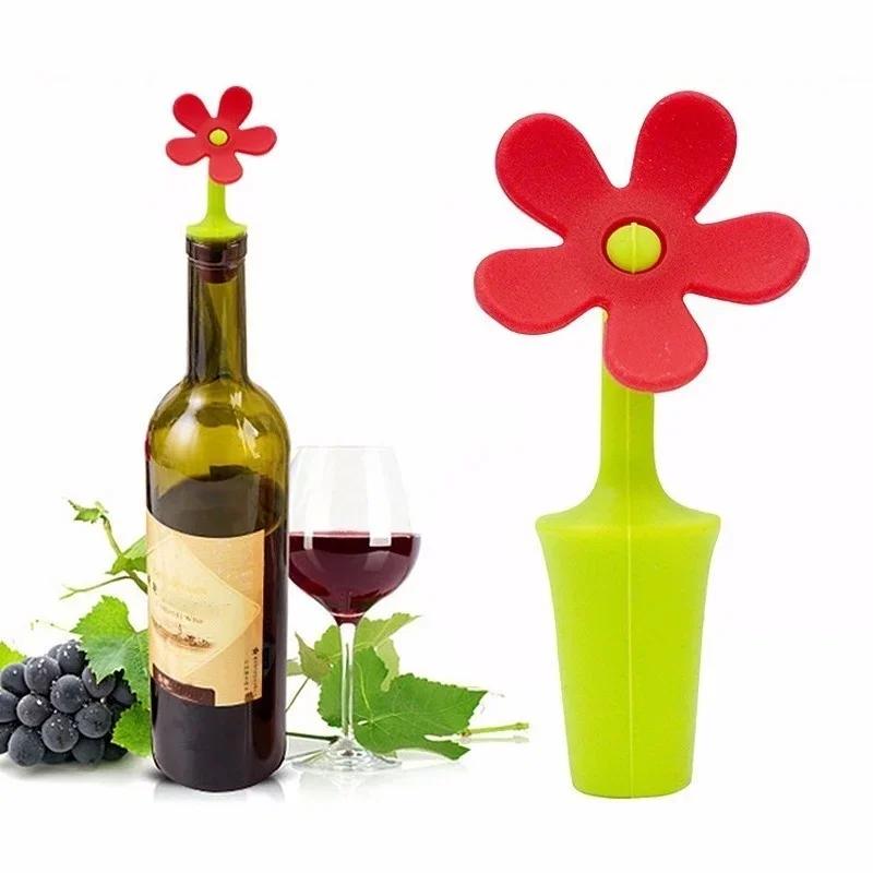 1pc Sun Flower Shape Wine Stopper Silicone Wine Champagne Bottle Stopper For Home Kitchen Bar  ( Color Random )
