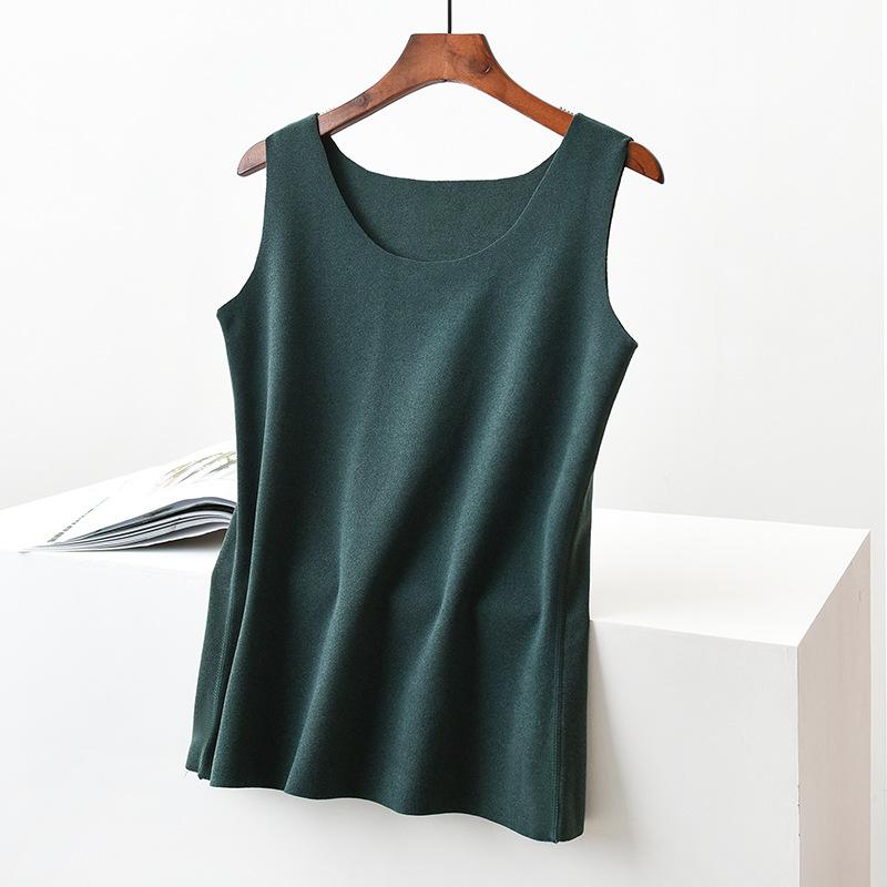 

Оксамитова двостороння безрукавка великого розміру - Жіночий зимовий теплий безшовний топ з круглим вирізом 2XL темно-зелений колір