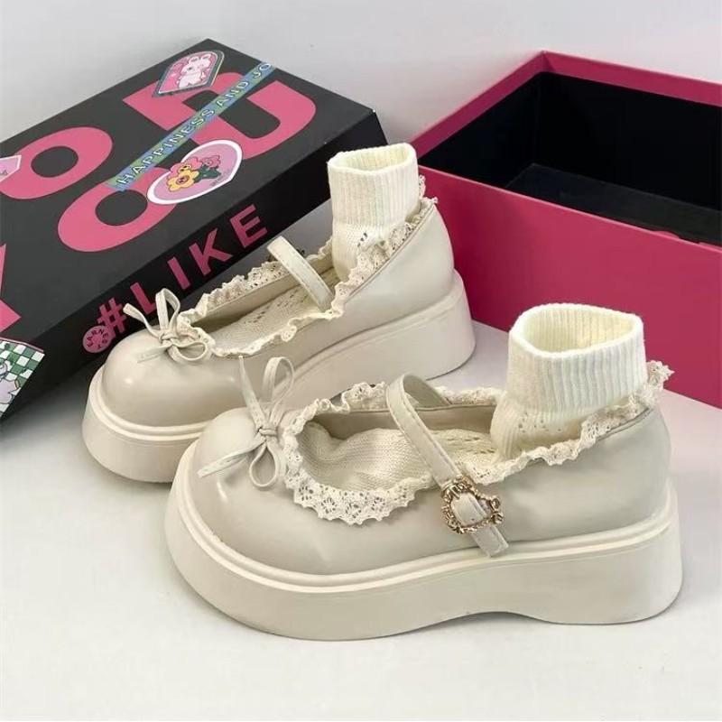 Black retro platform heightening Lolita small leather shoes women's spring 2025 sweet bow Mary Jane single shoes
