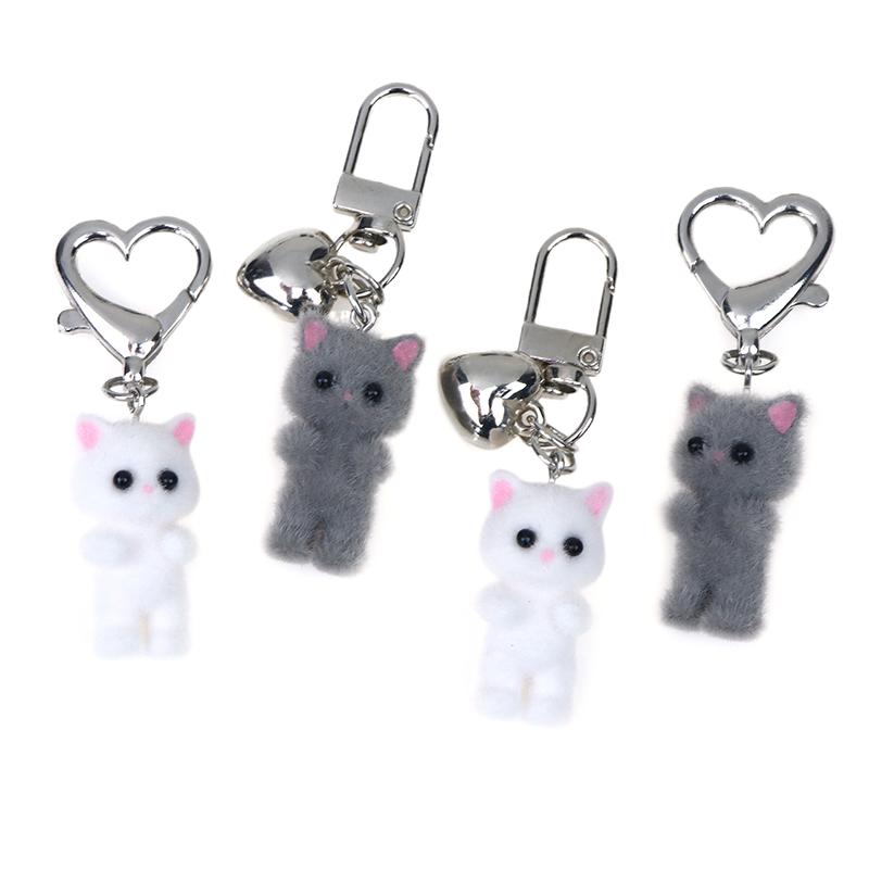 Niedlicher Schlüsselanhänger mit beflockter Katze, dreidimensionaler Liebesanhänger für Telefon, Kopfhörerhülle, Charm, Tasche, Dekor, Autoschlüsselring, Schmuck, Geschenk