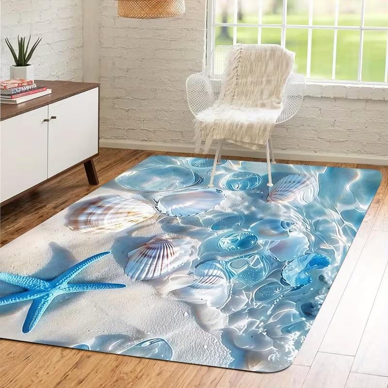 

Beach Starfish Scallop Decor Carpet Living Room Home Decor Sofa Rug Bedroom Bedside Rug Kitchen Dining Table Floor Mat 40x60CM