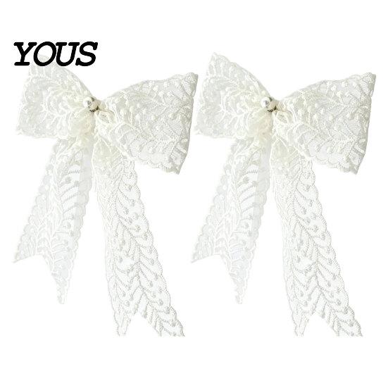Lace Curtain Ties 2Pcs Bowknot Tiebacks, Bow Holdbacks with Pearls, Decorative Tiebacks for Home Office Living Room Bedroom Wedding Party Decor