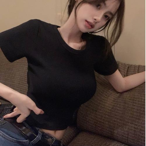 Super hot short top women's summer sexy babes wind backless bottoming shirt solid color versatile short-sleeved t-shirt women