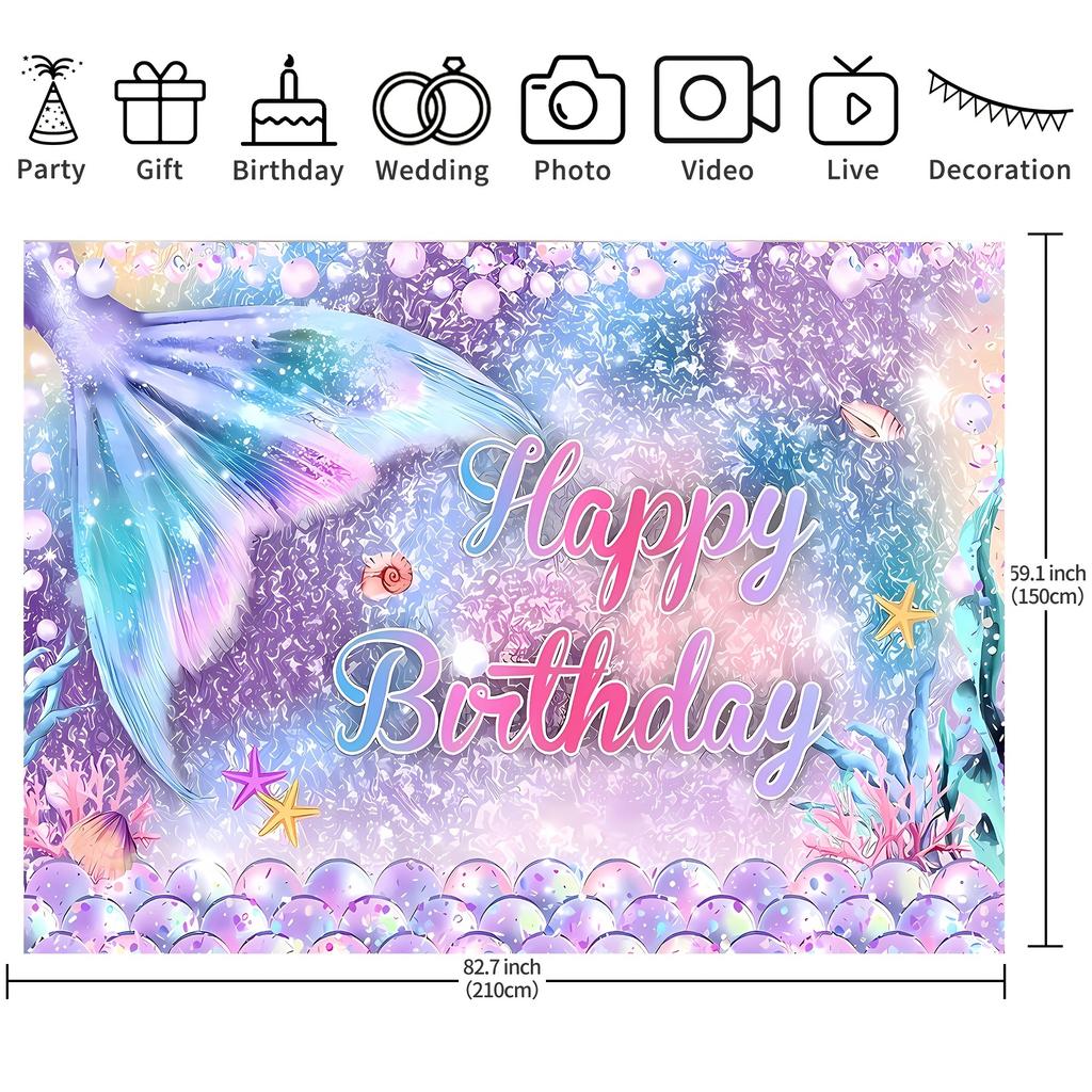 1 piece color fish scales and fish tail birthday theme one-year-old celebration background cloth for photography background