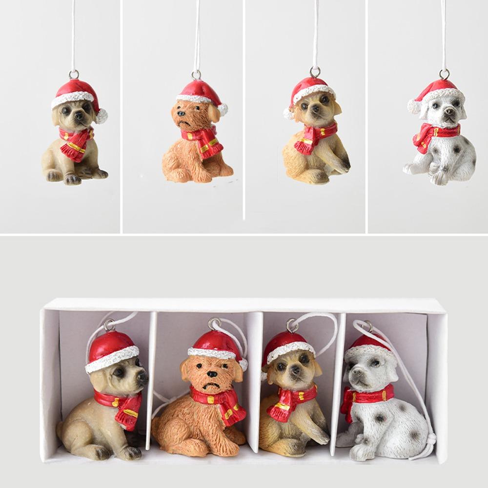 

3D Santa Claus Figurine Resin Mini Snow House Pendant Christmas Hanging Ornaments Fairy Garden Dog