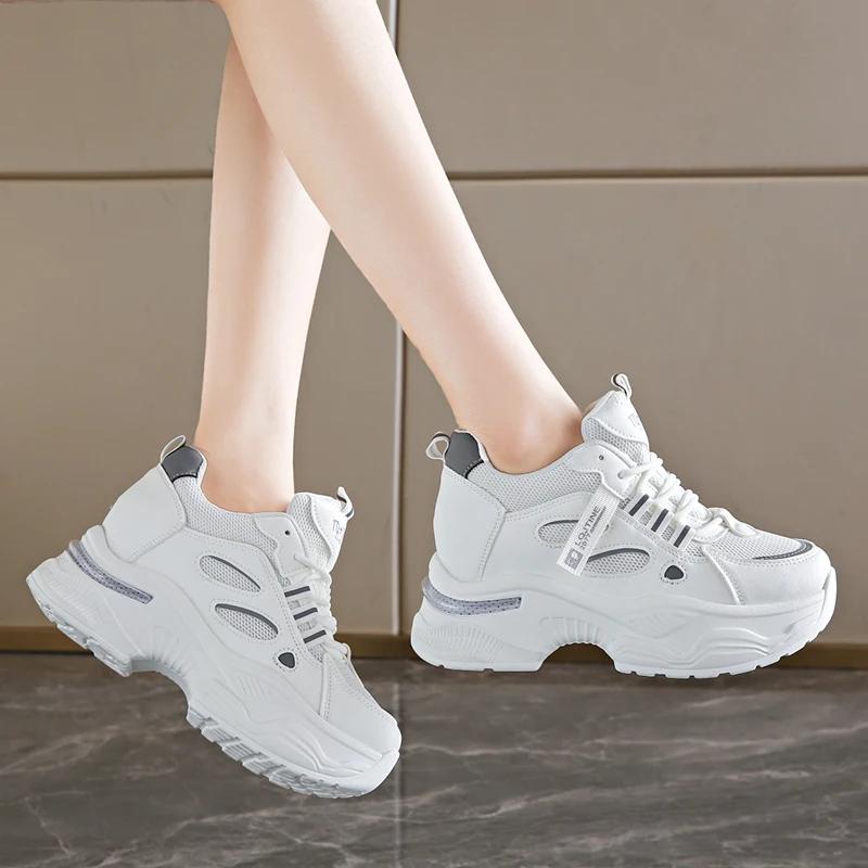 Women's White Platform Sneakers Breathable Mesh Running Shoes for Mujer Thick Bottom Non Slip Casual Sports Sandals Chaussure