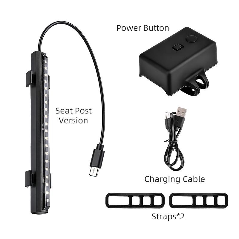 

ESLNF RGB Flowing Seat Rail Mount Bike Taillight 1200mAh Type-C Rechargeable IPX4 Waterproof for Night Riding