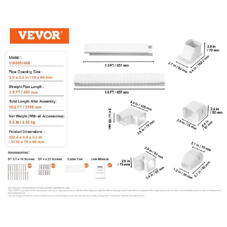 SucceBuy Mini Split Line Set Cover PVC Decorative Pipe Line Cover For Air Conditioner Easy To Install Paintable for Heat Pump