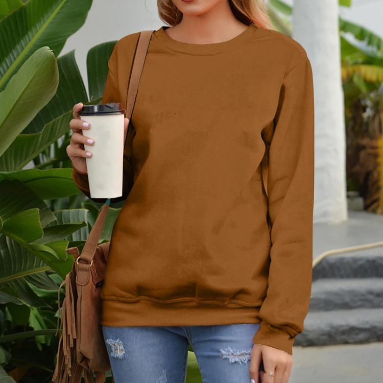 Loose Long Sleeve Solid Color Sweatshirt Women Casual Fashion Round Neck Pullover
