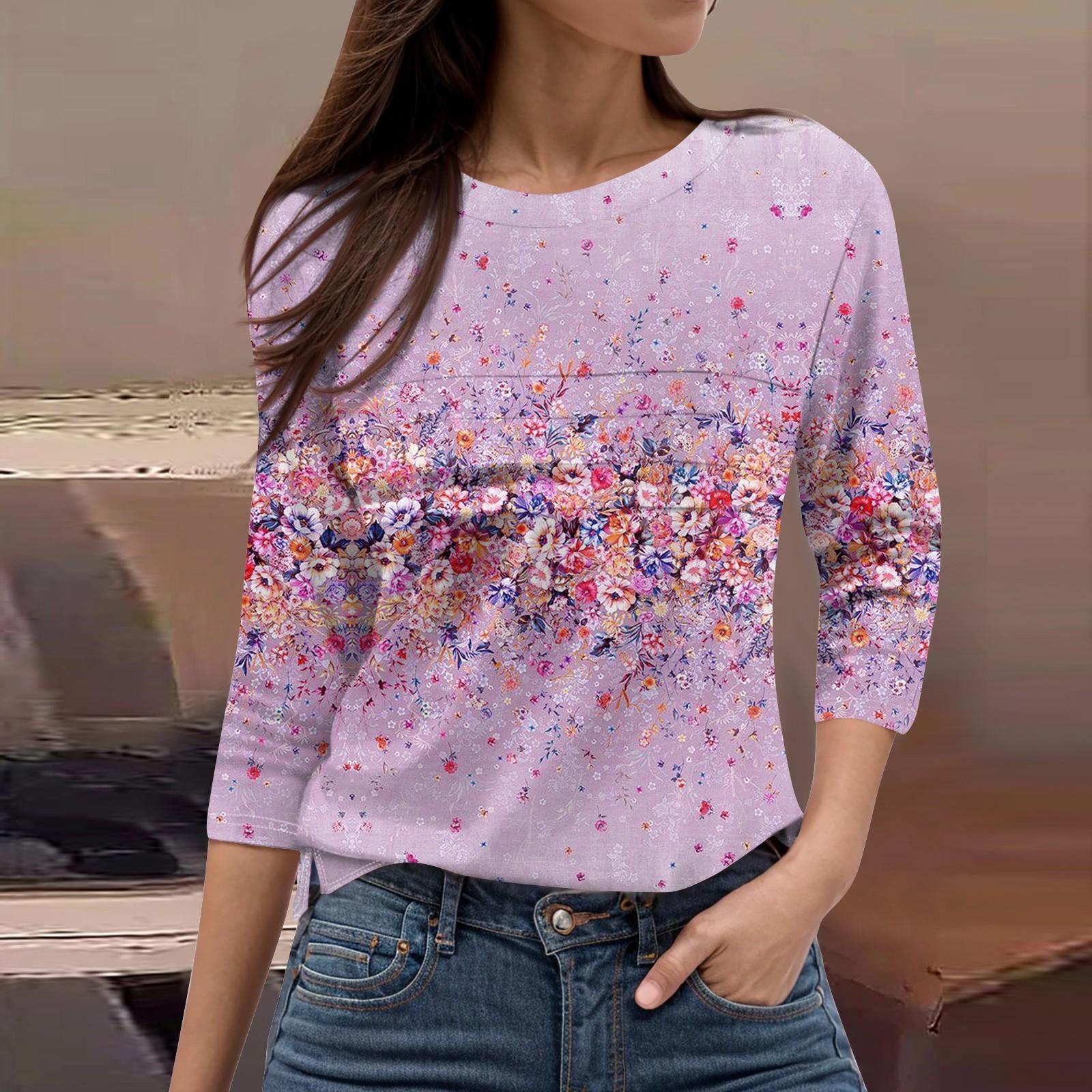 

Женская мода повседневный свободный топ с рукавом 3/4 и круглым вырезом M