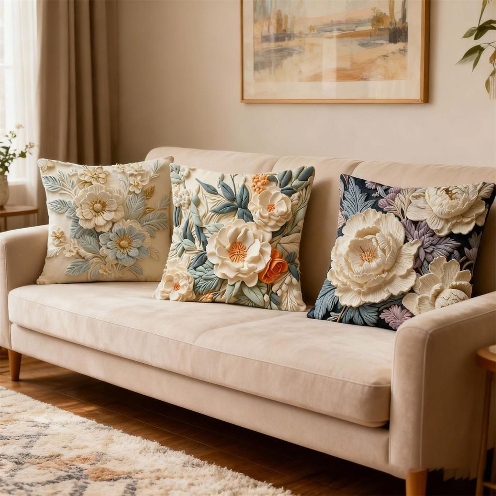 Retro Floral Throw Pillow Cover, Creative Oil Painting And Carving Printed Home Sofa Cushion Cover