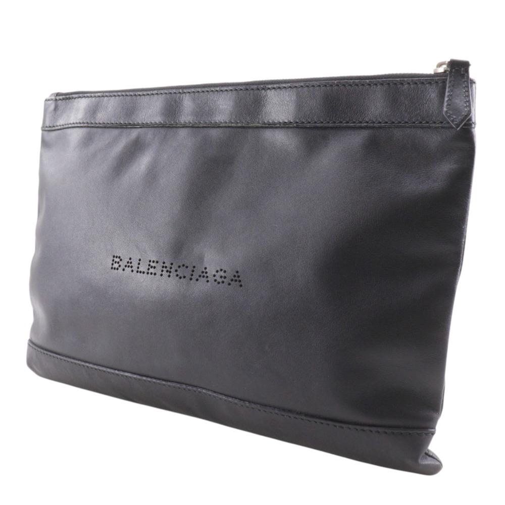 BALENCIAGA Navy clip M Clutch bag 373834 black lambskin unisex Used