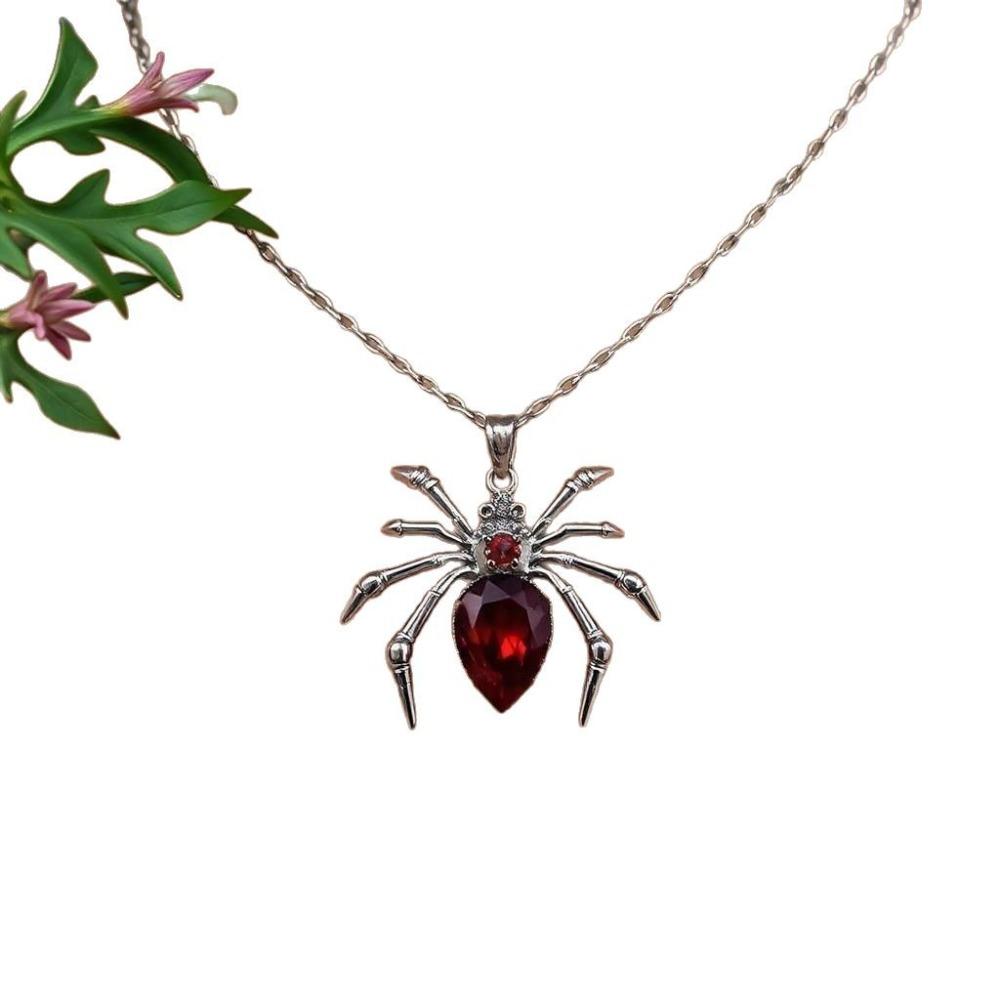 Personality Gothic Dark Imitation Spider Red Crystal Pendant Necklace for Men Women Halloween Party Collar Chain Jewelry Gifts