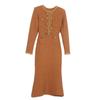 Elegant French Style Diamond Button Slimming Knitted Dress with Round Neck and Long Sleeves for Autumn/Winter