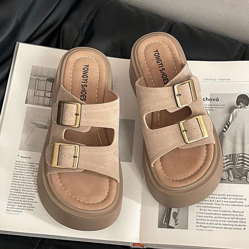 French casual thick-soled cool slippers for women's summer wear, high-end new models, beautiful going out with skirts, H-shaped slippers