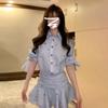 Academy Style Blue Striped Shirt Dress Children's Early Summer New French Temperament Waist Skirt