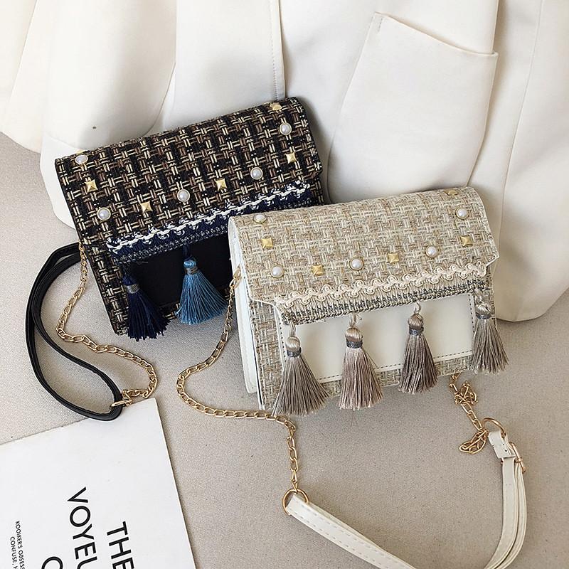 Style Woven Mini Shoulder Bag With Chain Strap For Casual Travel