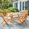 Garden Furniture Set Acacia Wood Seating Group 5-Piece Foldable Table with 4 Folding Chairs Slatted Design