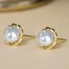 Handmade Twisted Gold Wire Wrapped High Luster Round White Imitation Pearl Stud Earrings Casual Banquet Ladies Accessories