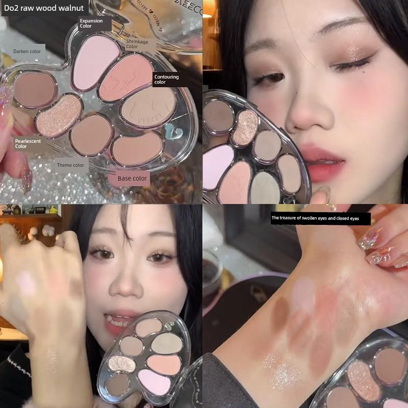 Veecci/Seven-Color Eyeshadow Palette for Light Makeup, Pearlescent Highlighter, Blush, and Contouring - Multi-Use Comprehensive Palette for Beginners