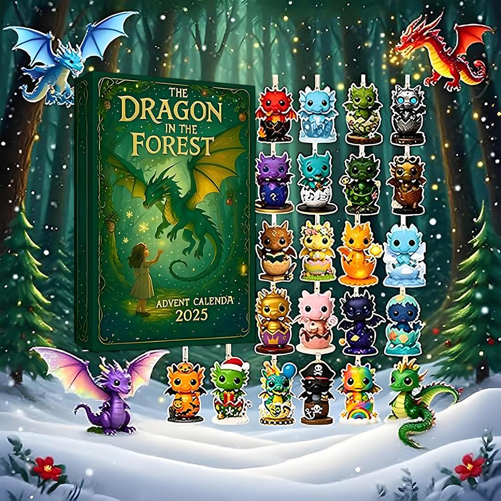 2025 Random Box Dragon in The Forest Advent Calendar Christmas Ornament with Unique Dragon Pendants Mystery Box for Adults Kids