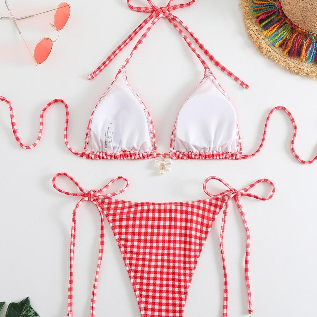 2024 European & American Women's Sexy Printed Tie Bikini Set