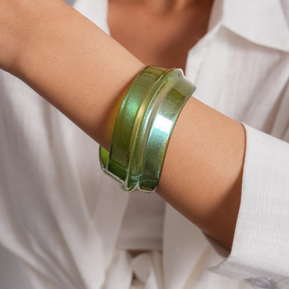 Minority Design Resin Bangle Bohemian Colorful Hand Ring Irregular Wide Bracelet Decoration