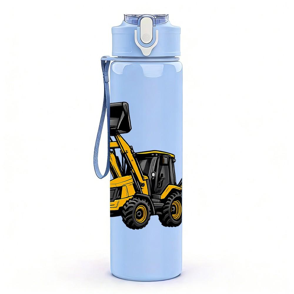 1PC Yellow Excavator Machine Pattern 750ml Color Plastic Sports Water Bottle Leakproof Flip Straw Lid Suitable for Sports Office Home Use