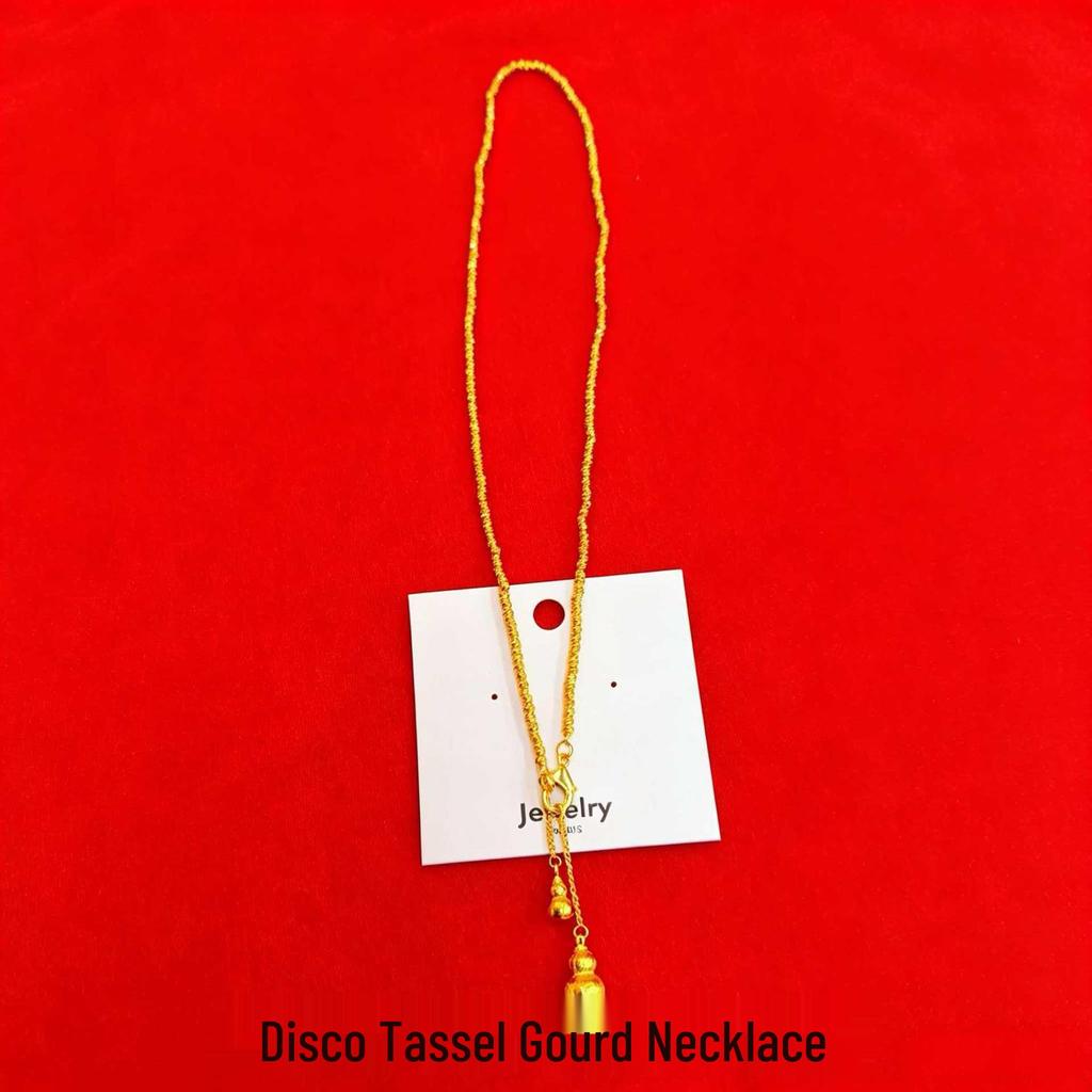Golden Disco Bead Tassel Gourd Necklace with Clasp Collarbone Chain Jewelry