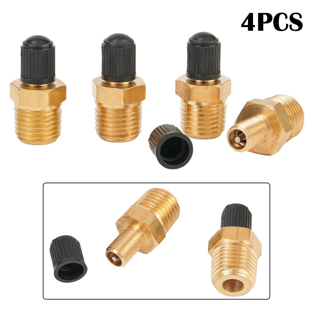4Pcs 1/4" NPT MPT Tank Fill Valves Solid Brass With Core Black Plastic Cap Air Compressor Tank Fill Valve For Air Compressor