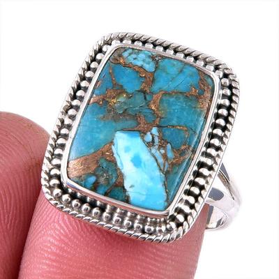 Natural Blue Copper Turquoise Gemstone 925 Solid Sterling Silver Ring S.7.5 N4R48