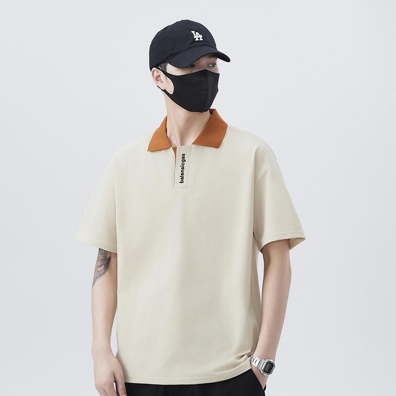 

Summer New Trendy Short-sleeved T-shirt Breathable Lapel Polo Shirt Men s Short-sleeved Shirt 3XL абрикосовый