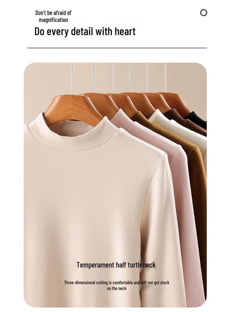 Women's Lyocell Tencel Round Neck Base Layer, Thickened Velvet Wool-Silk Long Sleeve Top for Autumn/Winter