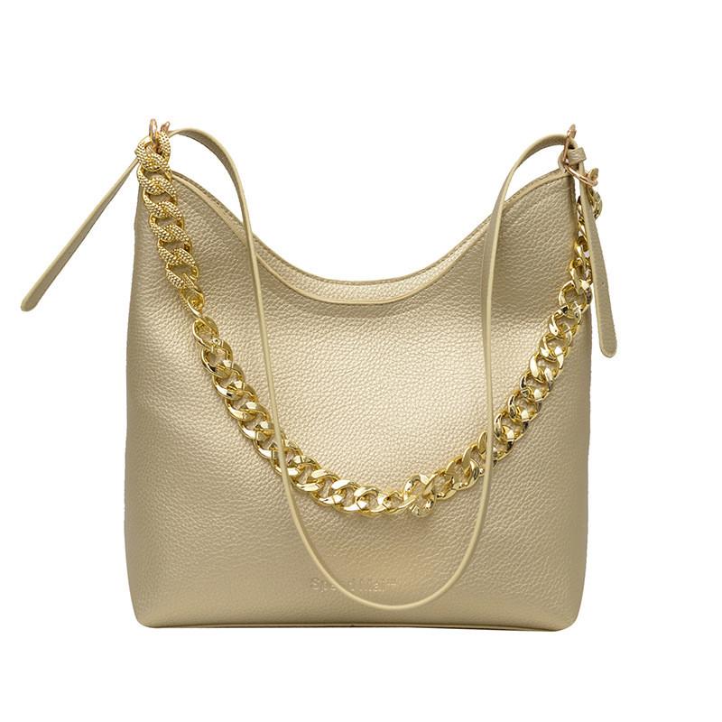 Casual Pu Mini Shoulder Bag For Women With Gold Chain Decoration For Daily Outings